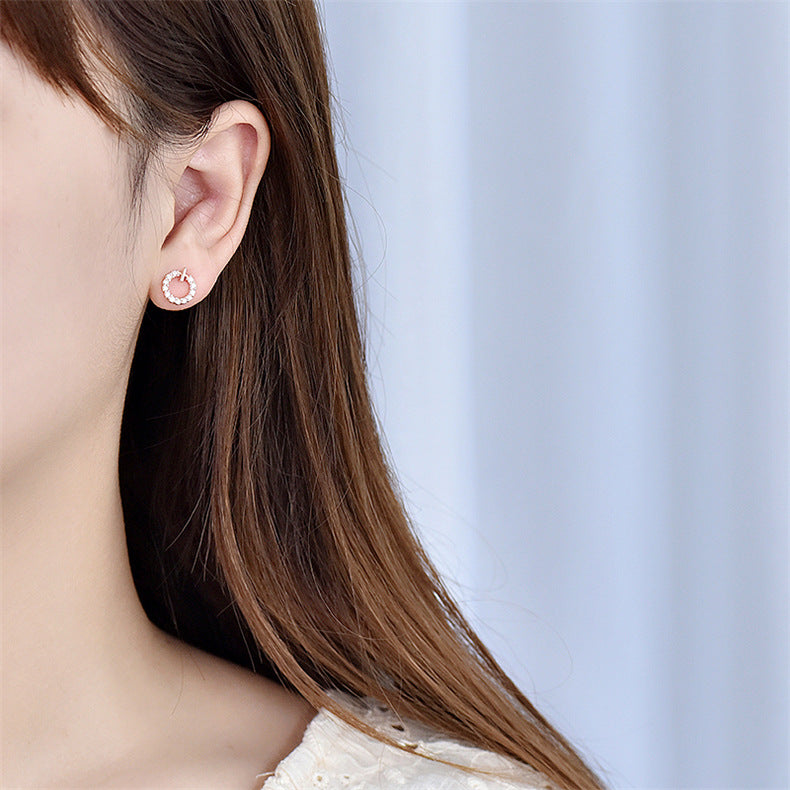 Lovcia Sterling Silver Geometric Round Cubic Zirconia Stud Earrings for Women-Earrings-Rose Gold-Rose Gold