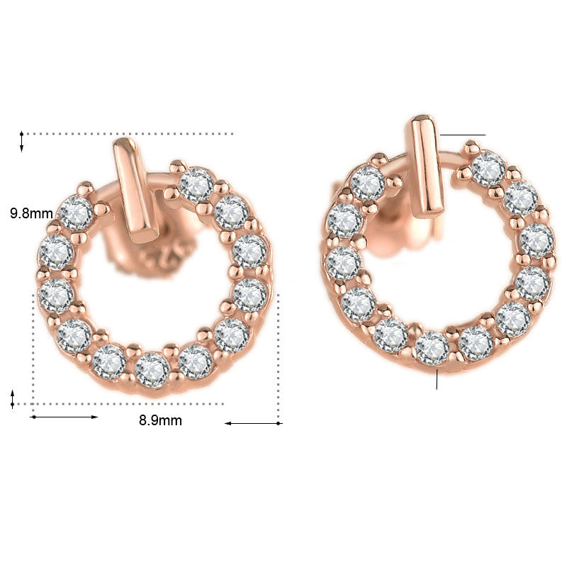 Lovcia Sterling Silver Geometric Round Cubic Zirconia Stud Earrings for Women-Earrings-Rose Gold-Rose Gold