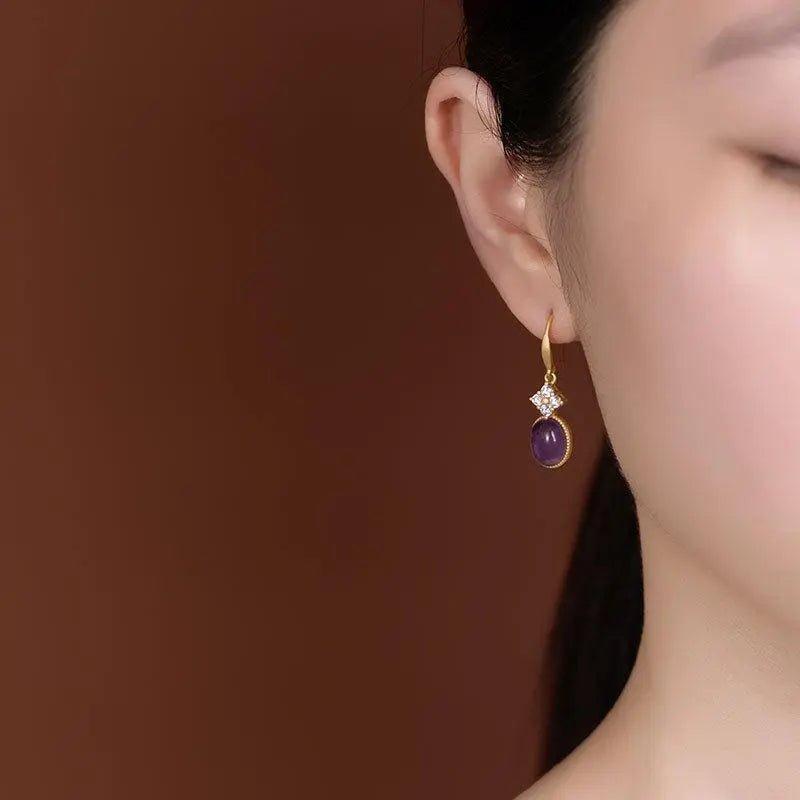 Lovcia Sterling Silver Gold-Plated Amethyst Drop Earrings for Women, Elegant Purple Gemstone Jewellery, Hypoallergenic Earring-Earrings-Purple-Purple