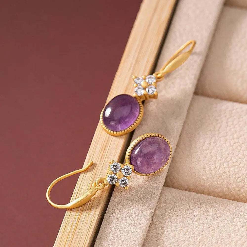Lovcia Sterling Silver Gold-Plated Amethyst Drop Earrings for Women, Elegant Purple Gemstone Jewellery, Hypoallergenic Earring-Earrings-Purple-Purple