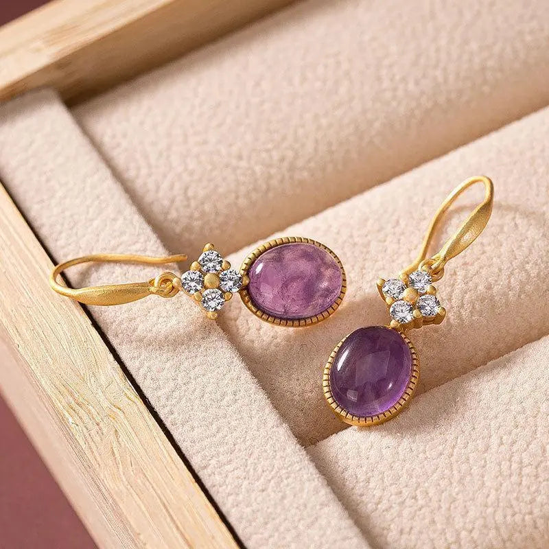 Lovcia Sterling Silver Gold-Plated Amethyst Drop Earrings for Women, Elegant Purple Gemstone Jewellery, Hypoallergenic Earring-Earrings-Purple-Purple