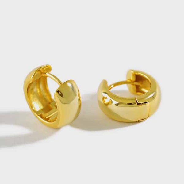 Lovcia Sterling Silver Gold Plated Huggie Earrings 10mm-Earrings-Yellow Gold-Yellow Gold