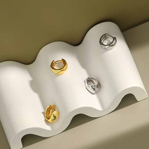 Lovcia Sterling Silver Gold Plated Huggie Earrings 10mm-Earrings-Yellow Gold-Yellow Gold