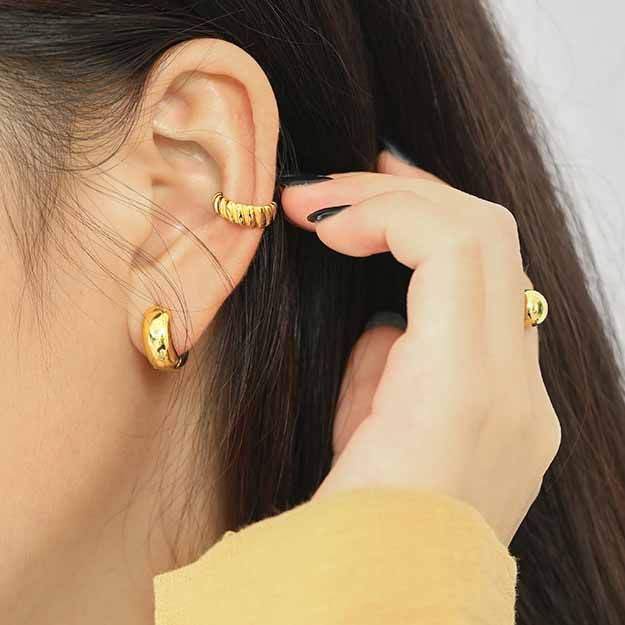 Lovcia Sterling Silver Gold Plated Huggie Earrings 10mm-Earrings-Yellow Gold-Yellow Gold