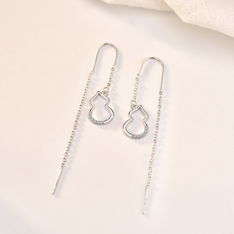 Lovcia Sterling Silver Gourd Shaped Dangling Earrings for Women with Cubic Zirconia-Earrings-Silver-Silver