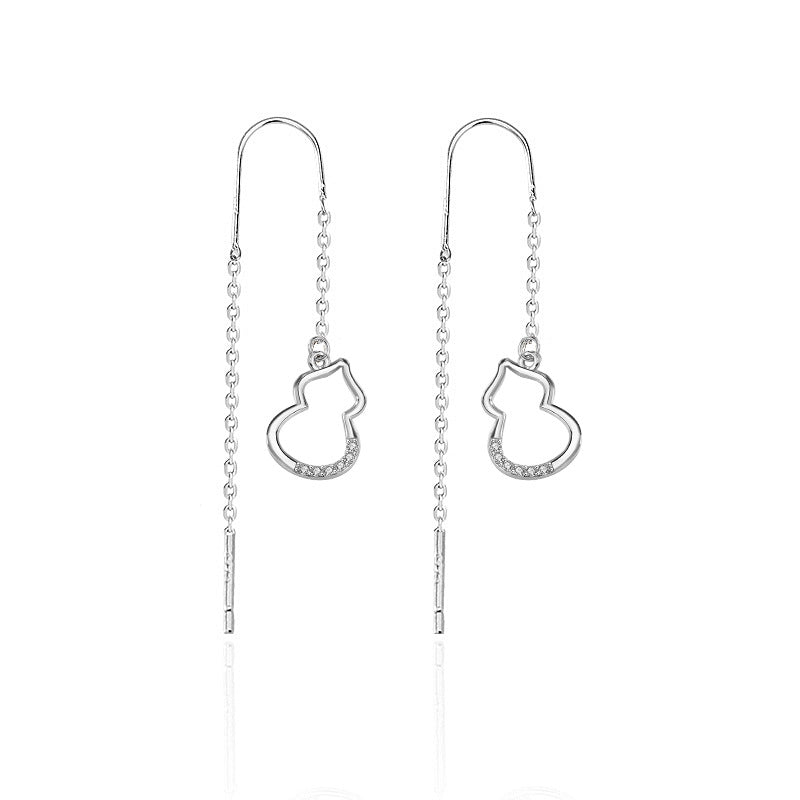Lovcia Sterling Silver Gourd Shaped Dangling Earrings for Women with Cubic Zirconia-Earrings-Silver-Silver