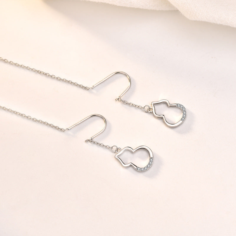 Lovcia Sterling Silver Gourd Shaped Dangling Earrings for Women with Cubic Zirconia-Earrings-Silver-Silver