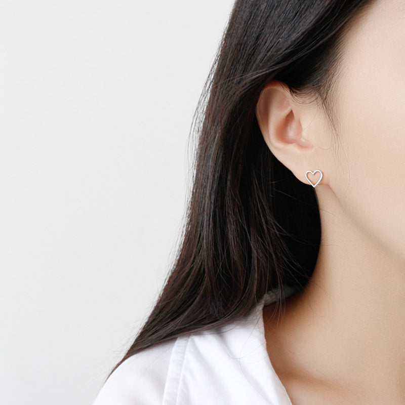 Lovcia Sterling Silver Hollow Heart Promise Stud Earrings for Women-Earrings-Rhodium-Rhodium