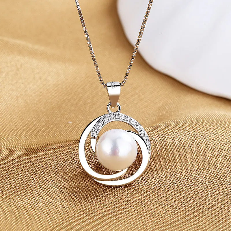 Lovcia Sterling Silver Infinity Pearl Pendant Necklace with Sparkling Zirconia Accents for Women - Elegant Eternity Design-Necklaces-Fresh Water Pearl With Chain-925 Silver-Fresh Water Pearl With Chain