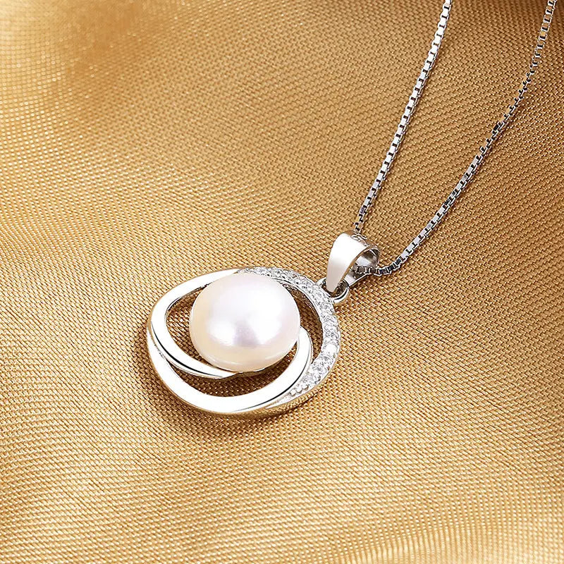 Lovcia Sterling Silver Infinity Pearl Pendant Necklace with Sparkling Zirconia Accents for Women - Elegant Eternity Design-Necklaces-Fresh Water Pearl With Chain-925 Silver-Fresh Water Pearl With Chain