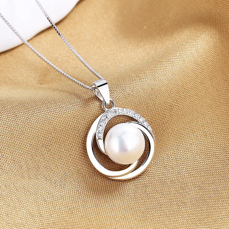 Lovcia Sterling Silver Infinity Pearl Pendant Necklace with Sparkling Zirconia Accents for Women - Elegant Eternity Design-Necklaces-Fresh Water Pearl With Chain-925 Silver-Fresh Water Pearl With Chain
