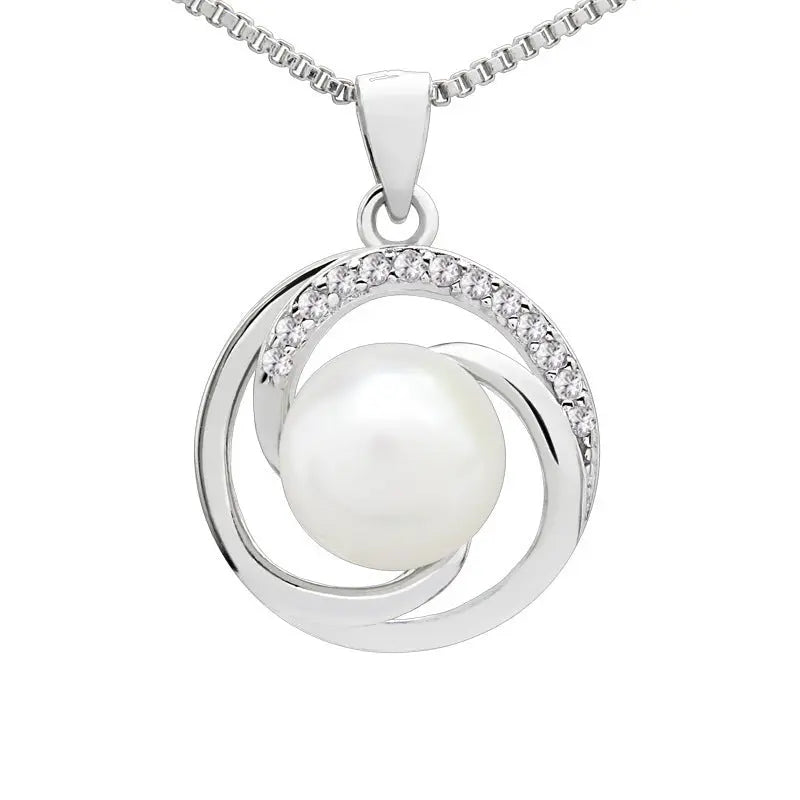 Lovcia Sterling Silver Infinity Pearl Pendant Necklace with Sparkling Zirconia Accents for Women - Elegant Eternity Design-Necklaces-Fresh Water Pearl With Chain-925 Silver-Fresh Water Pearl With Chain
