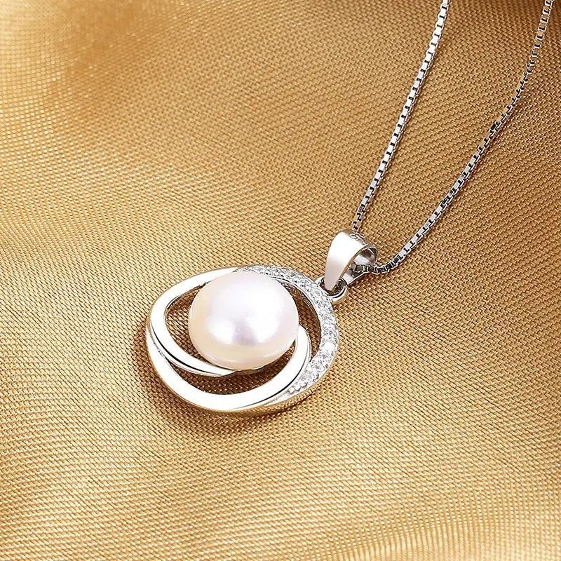 Lovcia Sterling Silver Infinity Pearl Pendant Necklace with Sparkling Zirconia Accents for Women - Elegant Eternity Design-Necklaces-Fresh Water Pearl With Chain-925 Silver-Fresh Water Pearl With Chain