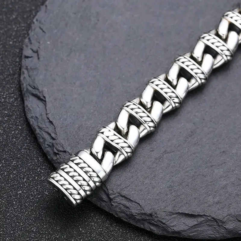 Lovcia Sterling Silver Men's Bracelet - Luxurious Link Bracelet for Men with Sleek Textured Chain Design-Bracelets-Bracelet 18cm Chain Length-Bracelet 18cm Chain Length