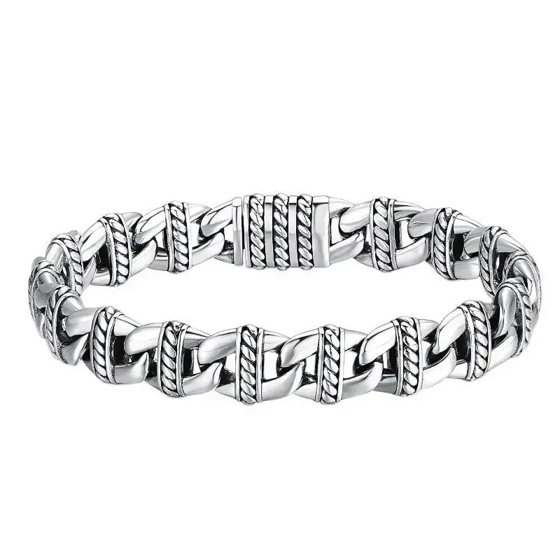 Lovcia Sterling Silver Men's Bracelet - Luxurious Link Bracelet for Men with Sleek Textured Chain Design-Bracelets-Bracelet 18cm Chain Length-Bracelet 18cm Chain Length