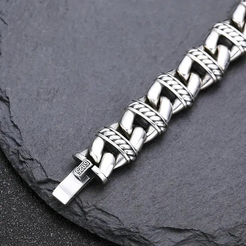 Lovcia Sterling Silver Men's Bracelet - Luxurious Link Bracelet for Men with Sleek Textured Chain Design-Bracelets-Bracelet 18cm Chain Length-Bracelet 18cm Chain Length