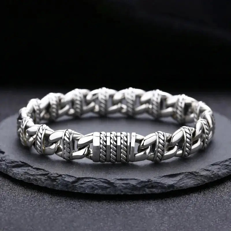 Lovcia Sterling Silver Men's Bracelet - Luxurious Link Bracelet for Men with Sleek Textured Chain Design-Bracelets-Bracelet 20cm Chain Length-Bracelet 20cm Chain Length