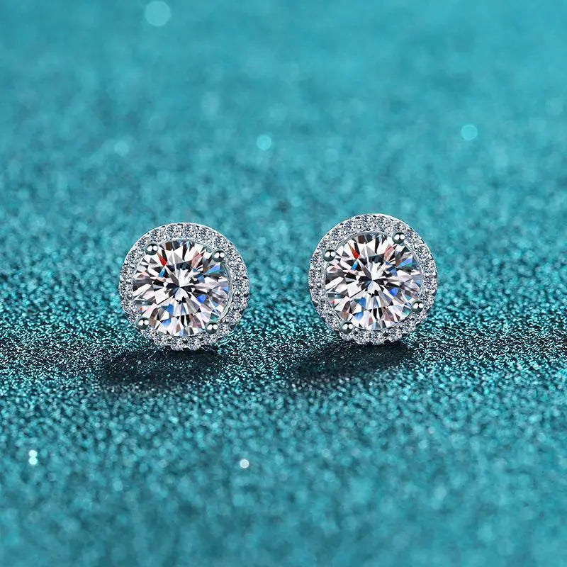 Lovcia Sterling Silver Moissanite Halo Stud Earrings for Women-Earrings-1CT-1CT