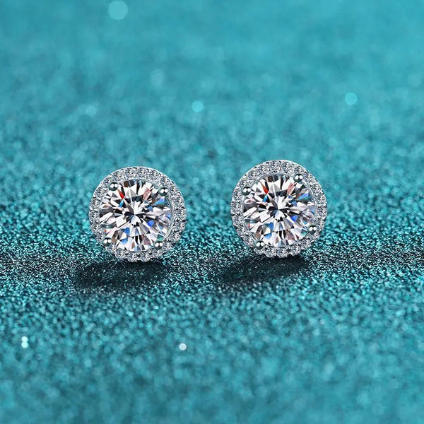 Lovcia Sterling Silver Moissanite Halo Stud Earrings for Women-Earrings-1CT-1CT