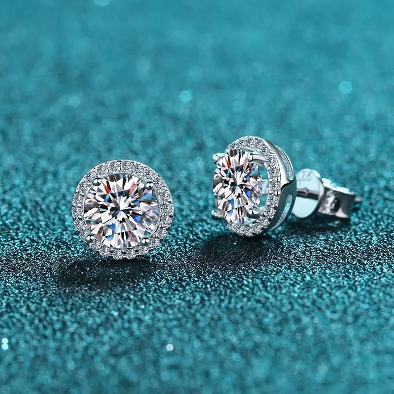 Lovcia Sterling Silver Moissanite Halo Stud Earrings for Women-Earrings-1CT-1CT