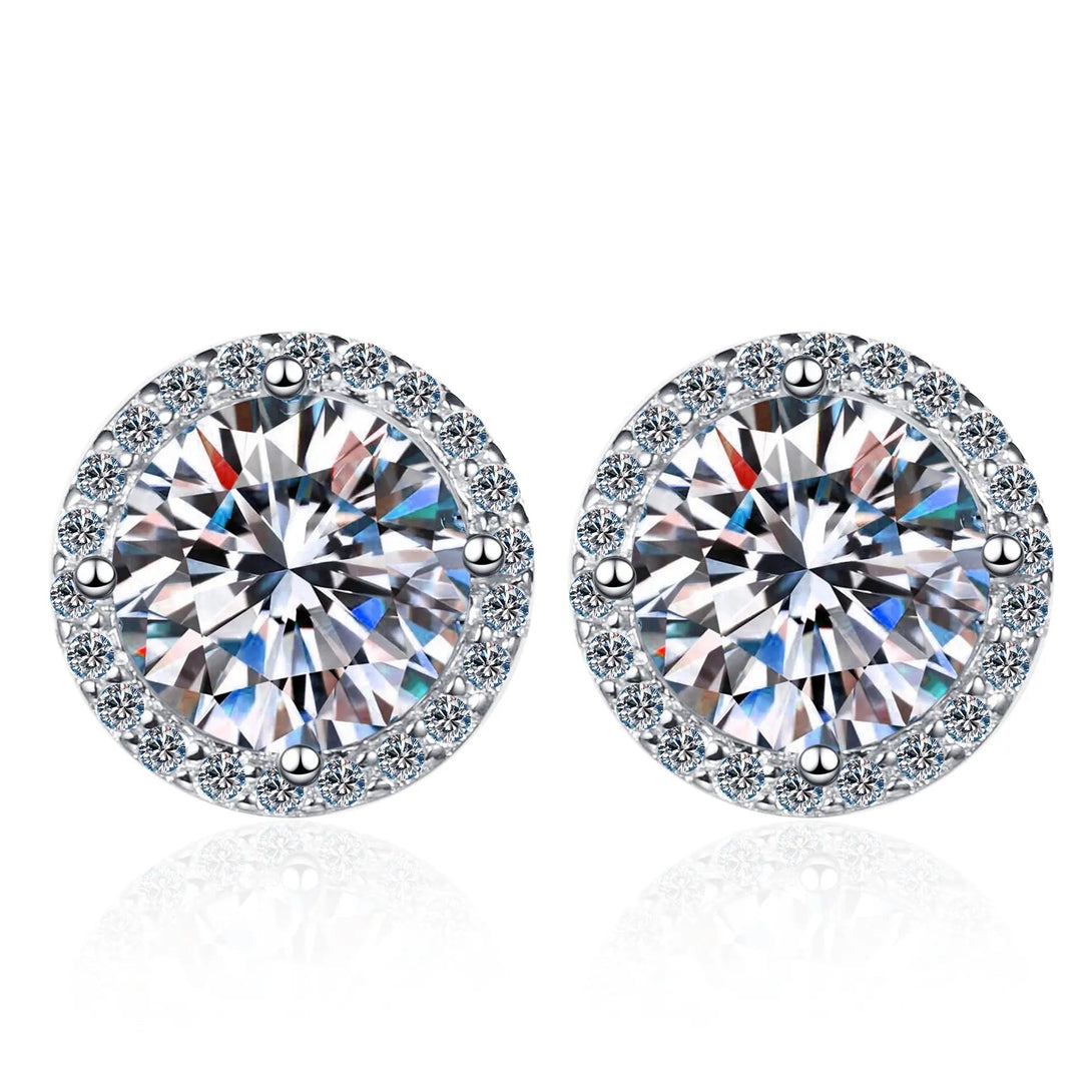 Lovcia Sterling Silver Moissanite Halo Stud Earrings for Women-Earrings-1CT-1CT