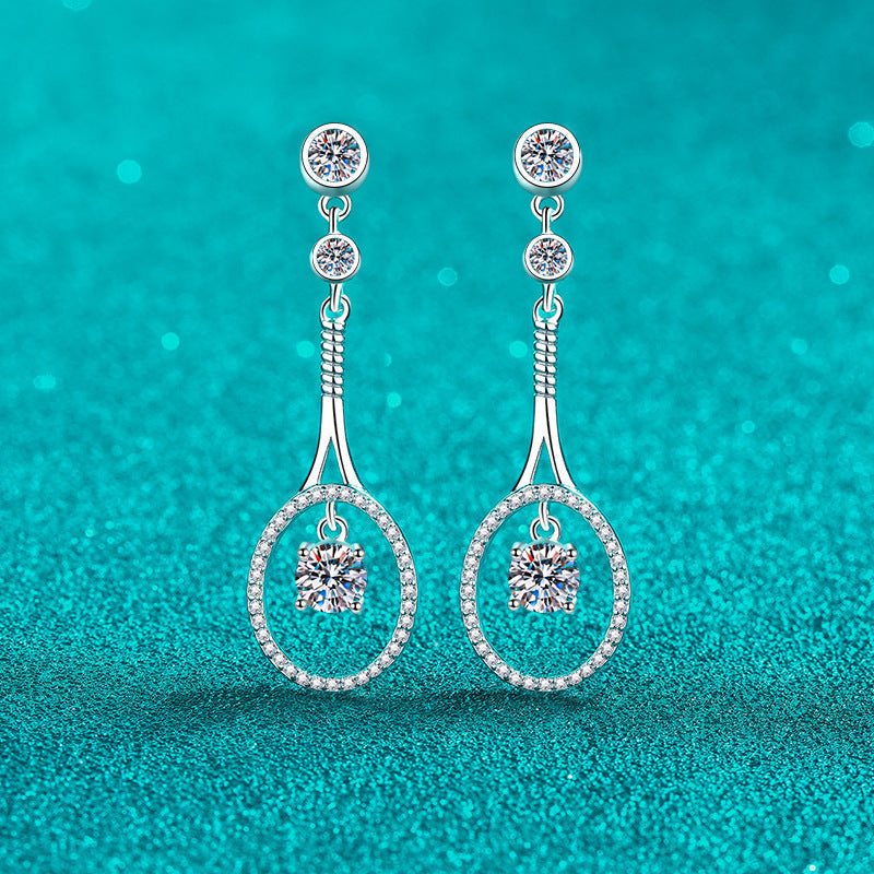 Lovcia Sterling Silver Moissanite Zircon Tennis Drop Earrings for Women-Earrings-1 Carat Mosan-925 Silver-1 Carat Mosan