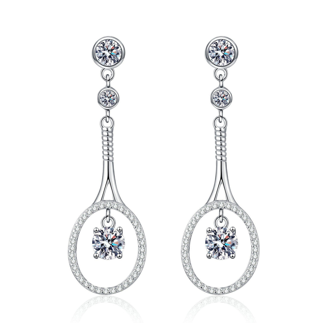 Lovcia Sterling Silver Moissanite Zircon Tennis Drop Earrings for Women-Earrings-1 Carat Mosan-925 Silver-1 Carat Mosan