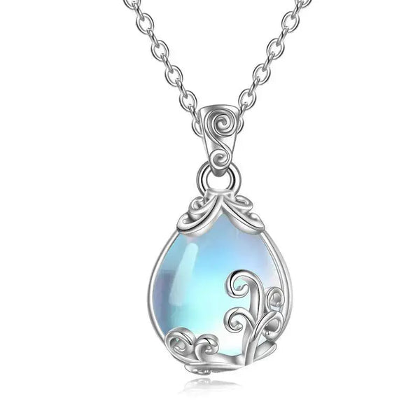 Lovcia Sterling Silver Moonstone Filigree Teardrop Necklace Jewellery-Necklaces-Silver-0.41*0.79 inches-Silver