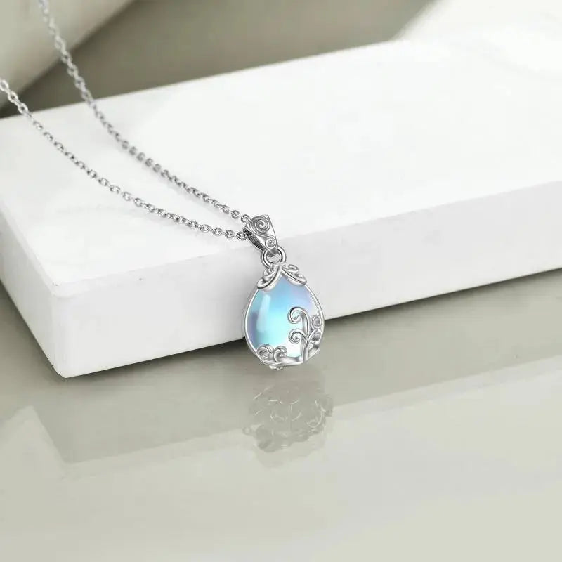 Lovcia Sterling Silver Moonstone Filigree Teardrop Necklace Jewellery-Necklaces-Silver-0.41*0.79 inches-Silver