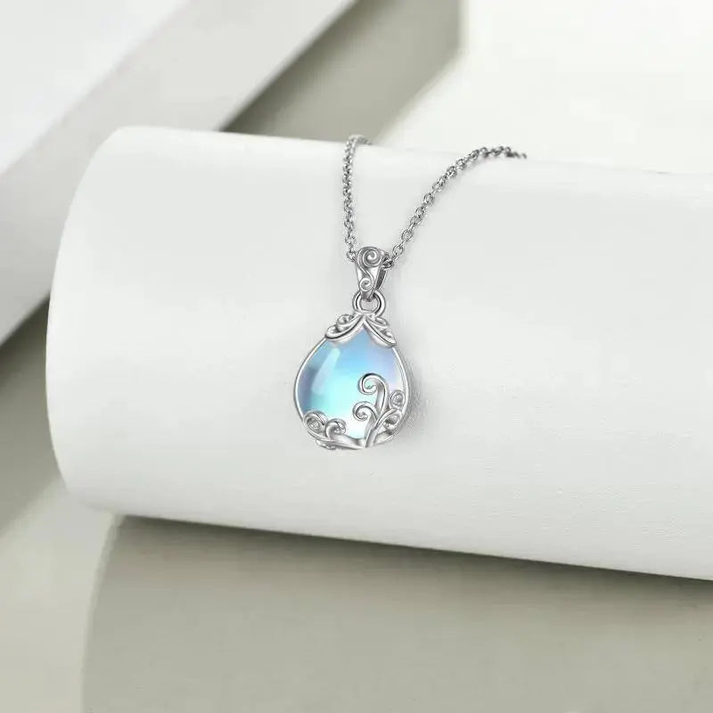 Lovcia Sterling Silver Moonstone Filigree Teardrop Necklace Jewellery-Necklaces-Silver-0.41*0.79 inches-Silver