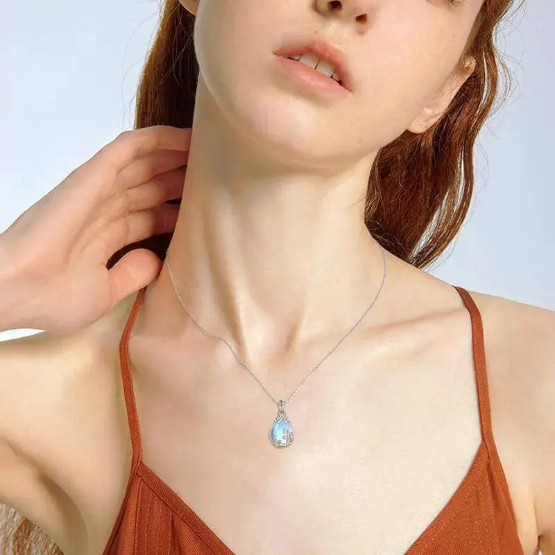Lovcia Sterling Silver Moonstone Filigree Teardrop Necklace Jewellery-Necklaces-Silver-0.41*0.79 inches-Silver