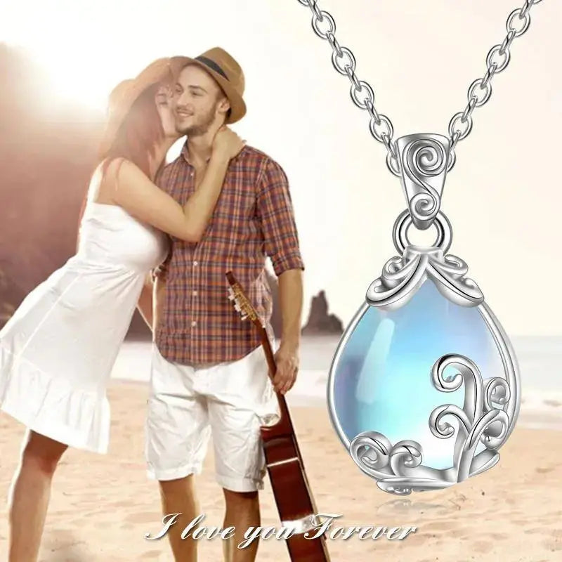 Lovcia Sterling Silver Moonstone Filigree Teardrop Necklace Jewellery-Necklaces-Silver-0.41*0.79 inches-Silver