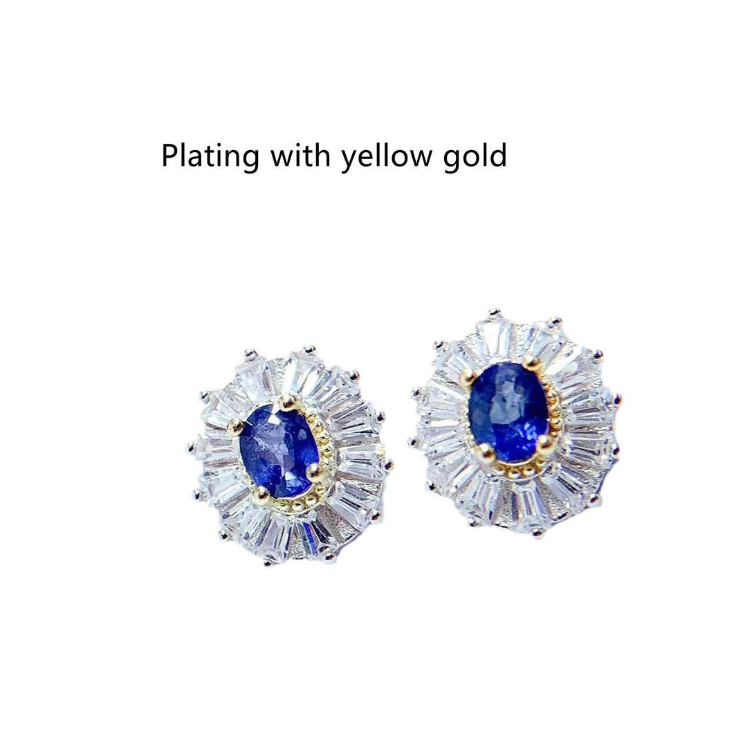 Lovcia Sterling Silver Natural Sapphire Stud Earrings for Women-Earrings-Yellow Gold Plated-925 Silver-Yellow Gold Plated