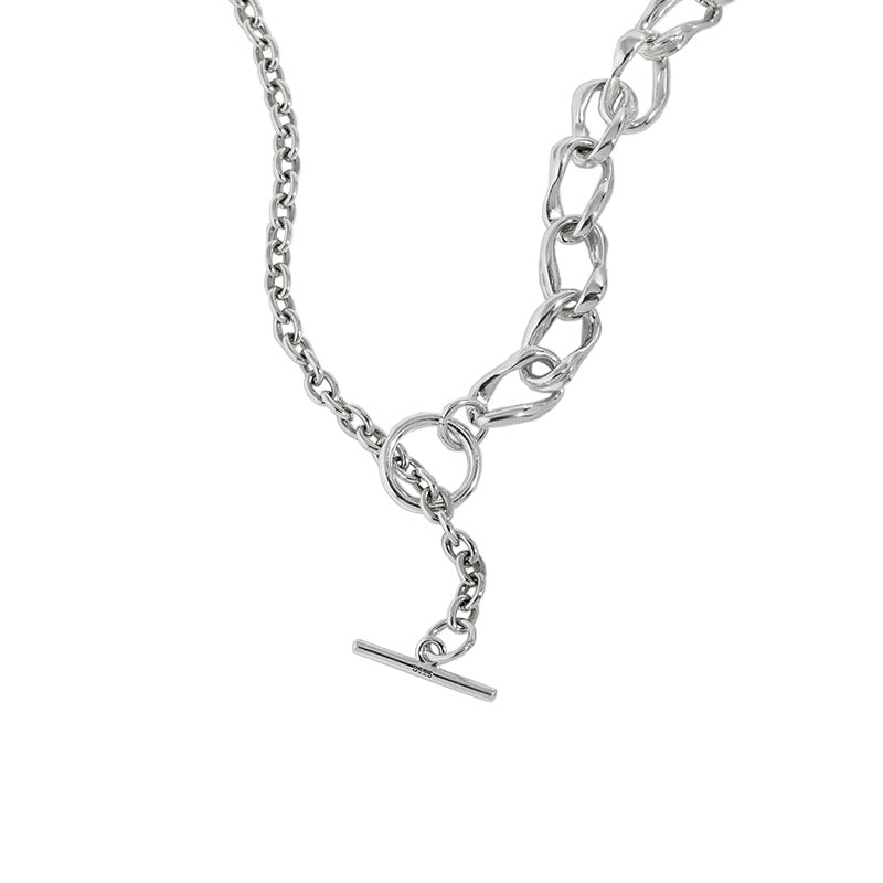 Lovcia Sterling Silver No Plating Asymmetry Lock Necklace-Necklaces-No Plating-No Plating