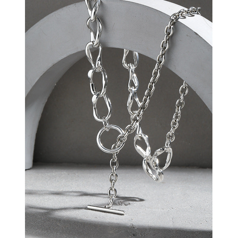 Lovcia Sterling Silver No Plating Asymmetry Lock Necklace-Necklaces-No Plating-No Plating
