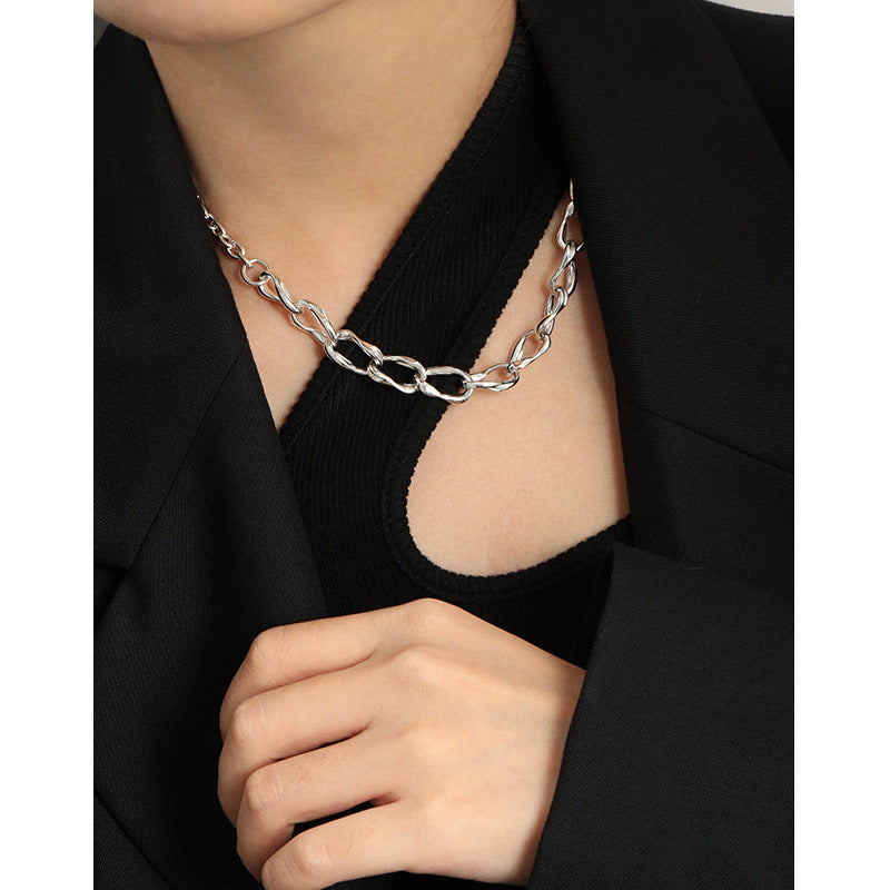 Lovcia Sterling Silver No Plating Asymmetry Lock Necklace-Necklaces-No Plating-No Plating