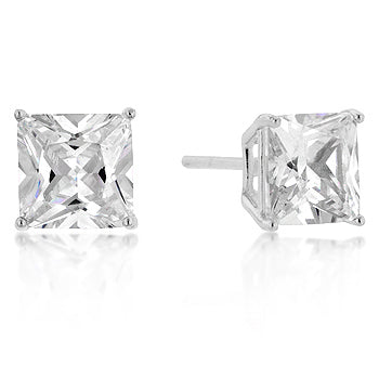 Lovcia Sterling Silver Princess Cut 7mm Cubic Zirconia Stud Earrings-Earrings-