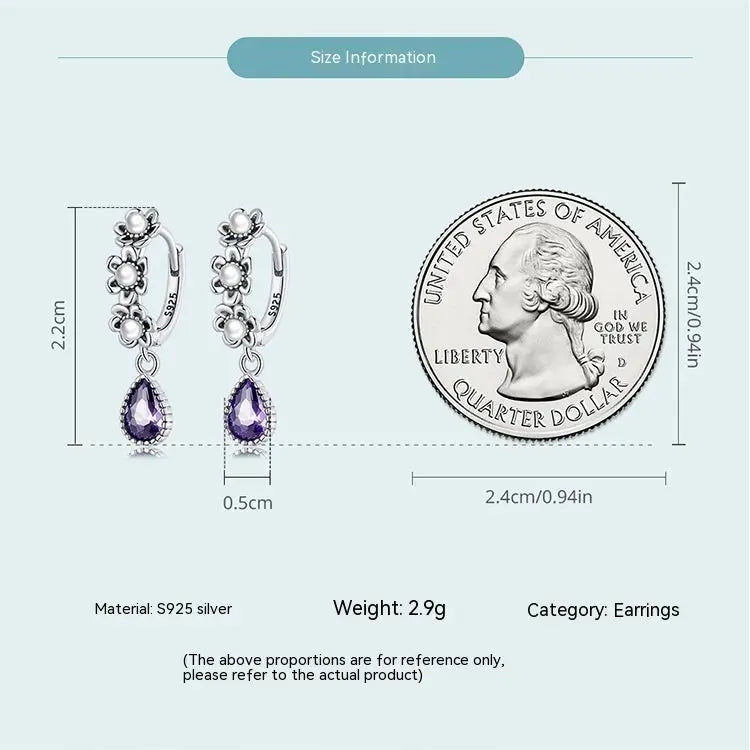 Lovcia Sterling Silver Purple Zircon Shell Pearl Flower Earrings for Women-Earrings-Silver-925 Silver-Silver