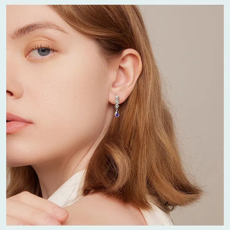 Lovcia Sterling Silver Purple Zircon Shell Pearl Flower Earrings for Women-Earrings-Silver-925 Silver-Silver