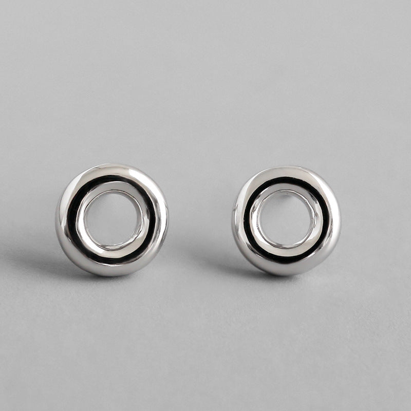 Lovcia Sterling Silver Rhodium-Plated Doughnut Stud Earrings for Women-Earrings-Rhodium-Rhodium