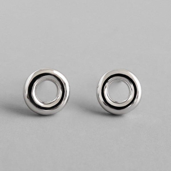 Lovcia Sterling Silver Rhodium-Plated Doughnut Stud Earrings for Women-Earrings-Rhodium-Rhodium