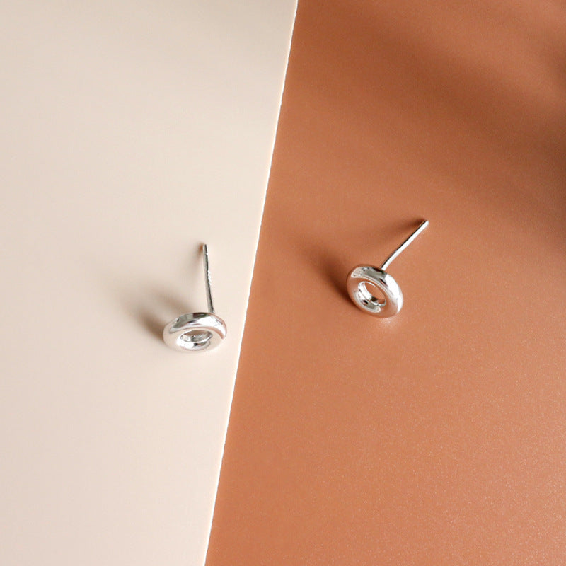 Lovcia Sterling Silver Rhodium-Plated Doughnut Stud Earrings for Women-Earrings-Rhodium-Rhodium