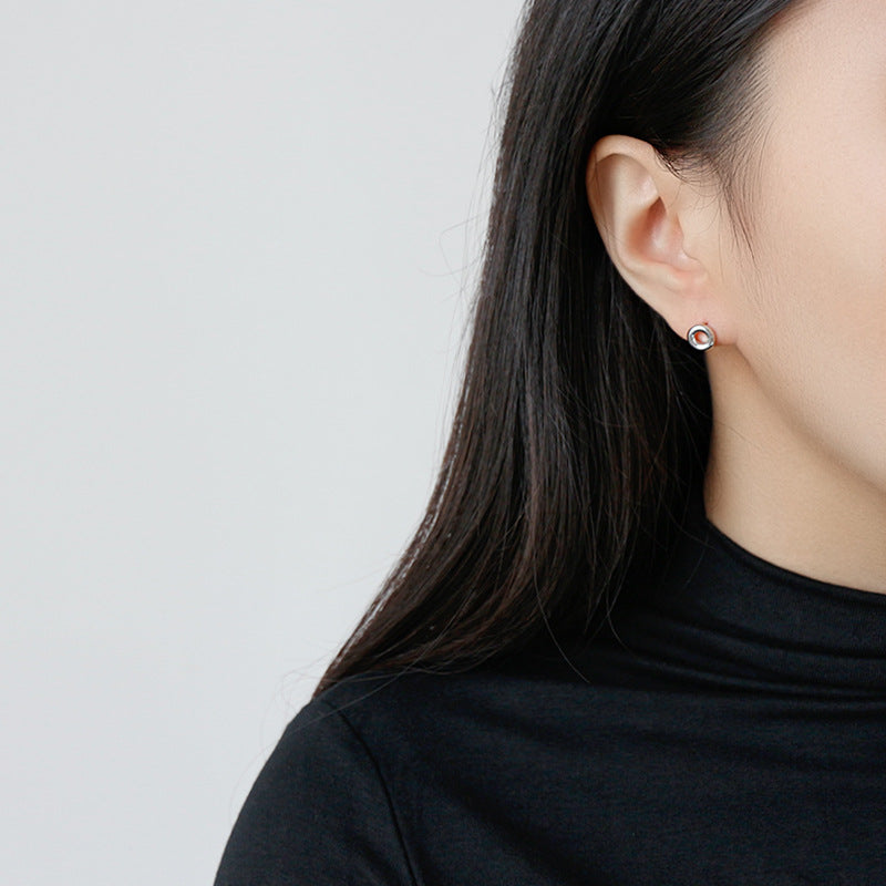 Lovcia Sterling Silver Rhodium-Plated Doughnut Stud Earrings for Women-Earrings-Rhodium-Rhodium