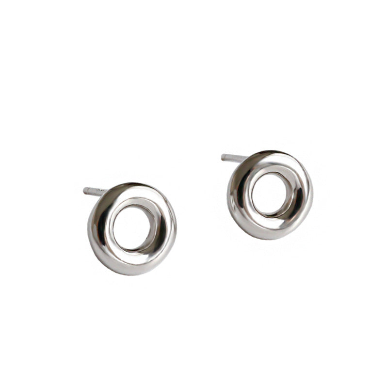 Lovcia Sterling Silver Rhodium-Plated Doughnut Stud Earrings for Women-Earrings-Rhodium-Rhodium