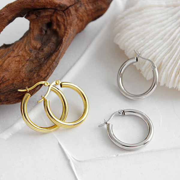 Lovcia Sterling Silver Round Circle Huggie Hoop Earrings for Women with 18K Gold/Rhodium Plating-Earrings-Rhodium-Rhodium