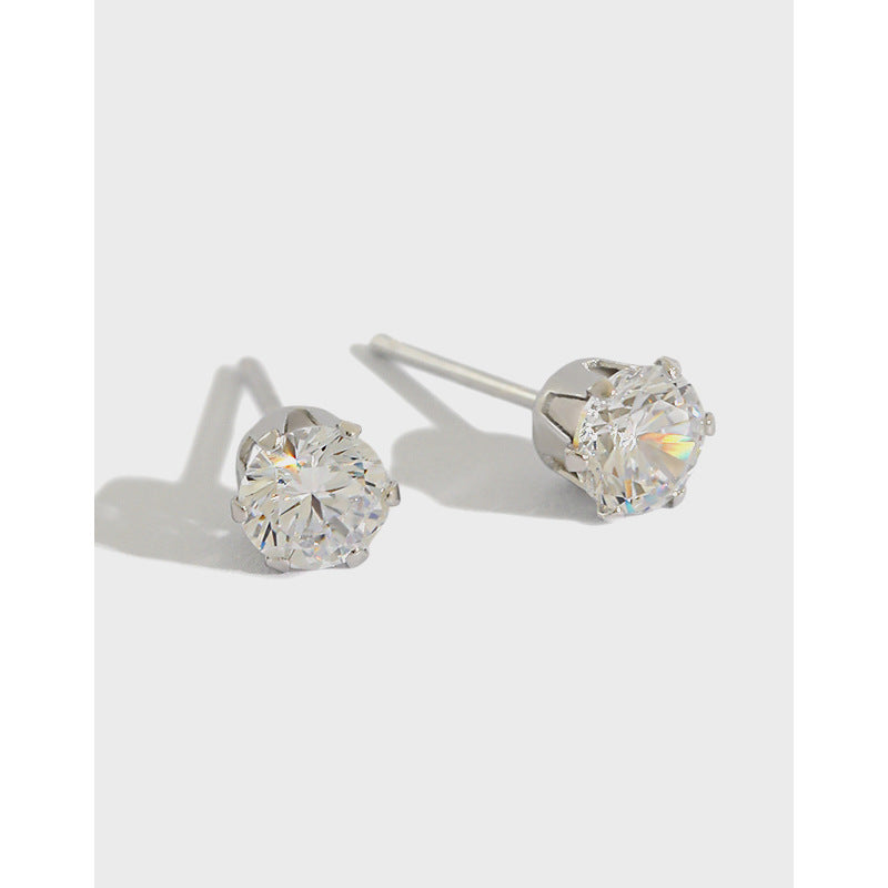 Lovcia Sterling Silver Round Cubic Zirconia Stud Earrings for Students-Earrings-3mm-3mm