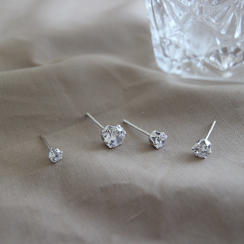 Lovcia Sterling Silver Round Cubic Zirconia Stud Earrings for Students-Earrings-3mm-3mm