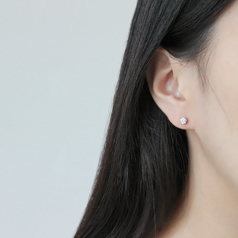 Lovcia Sterling Silver Round Cubic Zirconia Stud Earrings for Students-Earrings-3mm-3mm
