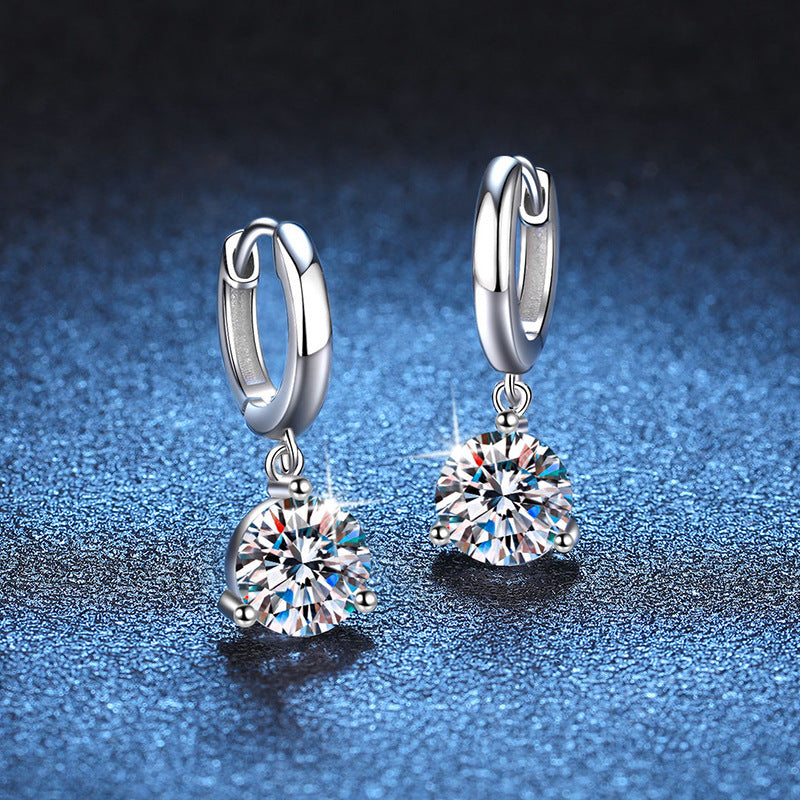 Lovcia Sterling Silver Round Moissanite Crystal Based Hoop Earrings for Women-Earrings-5mm High Carbon Stone-925 Silver-5mm High Carbon Stone