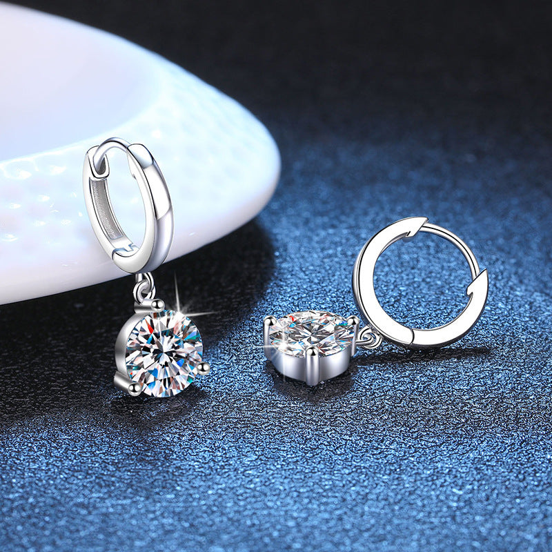Lovcia Sterling Silver Round Moissanite Crystal Based Hoop Earrings for Women-Earrings-5mm High Carbon Stone-925 Silver-5mm High Carbon Stone